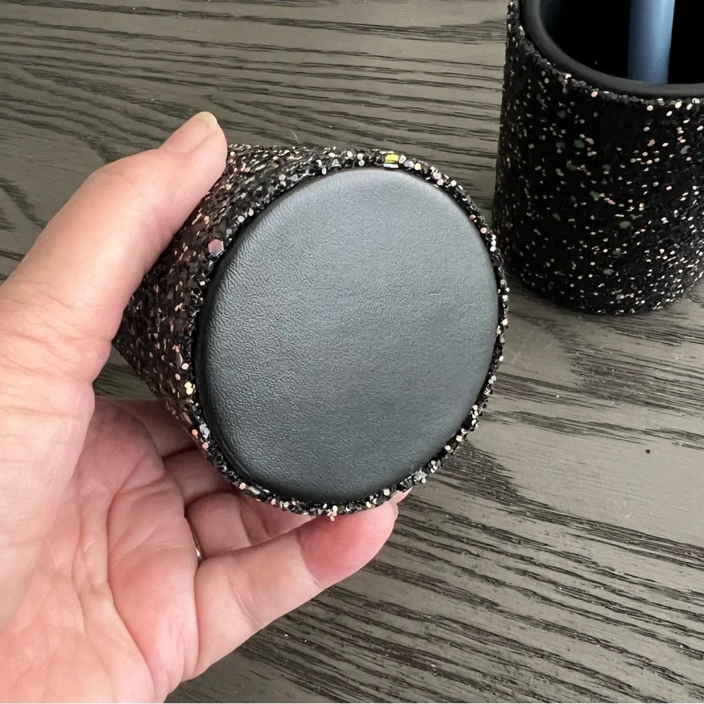 New! 2 Black Glitter PU Leather Holder for Makeup Brushes, Eyeglasses, Pens etc